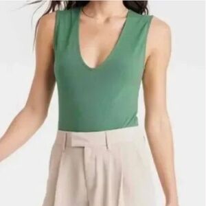 NWT A New Day Green V Neck Sleeveless Bodysuit